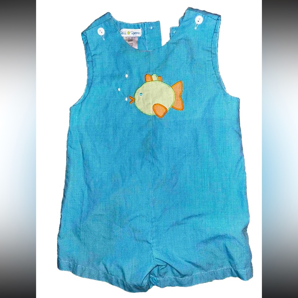 Petit Pomme Romper Jon Jon Fish Applique Blue Size 18M 18 Months Beach Jon Jon